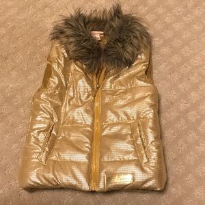 Juicy Couture Gold Vest with Faux Fur Collar